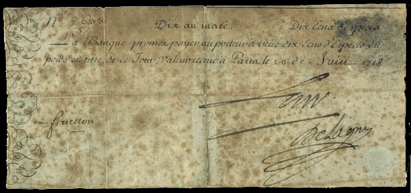 billet de la Banque Générale de John Law