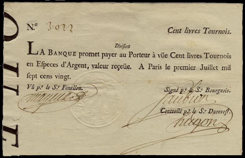 billet de la Banque Royale typographié